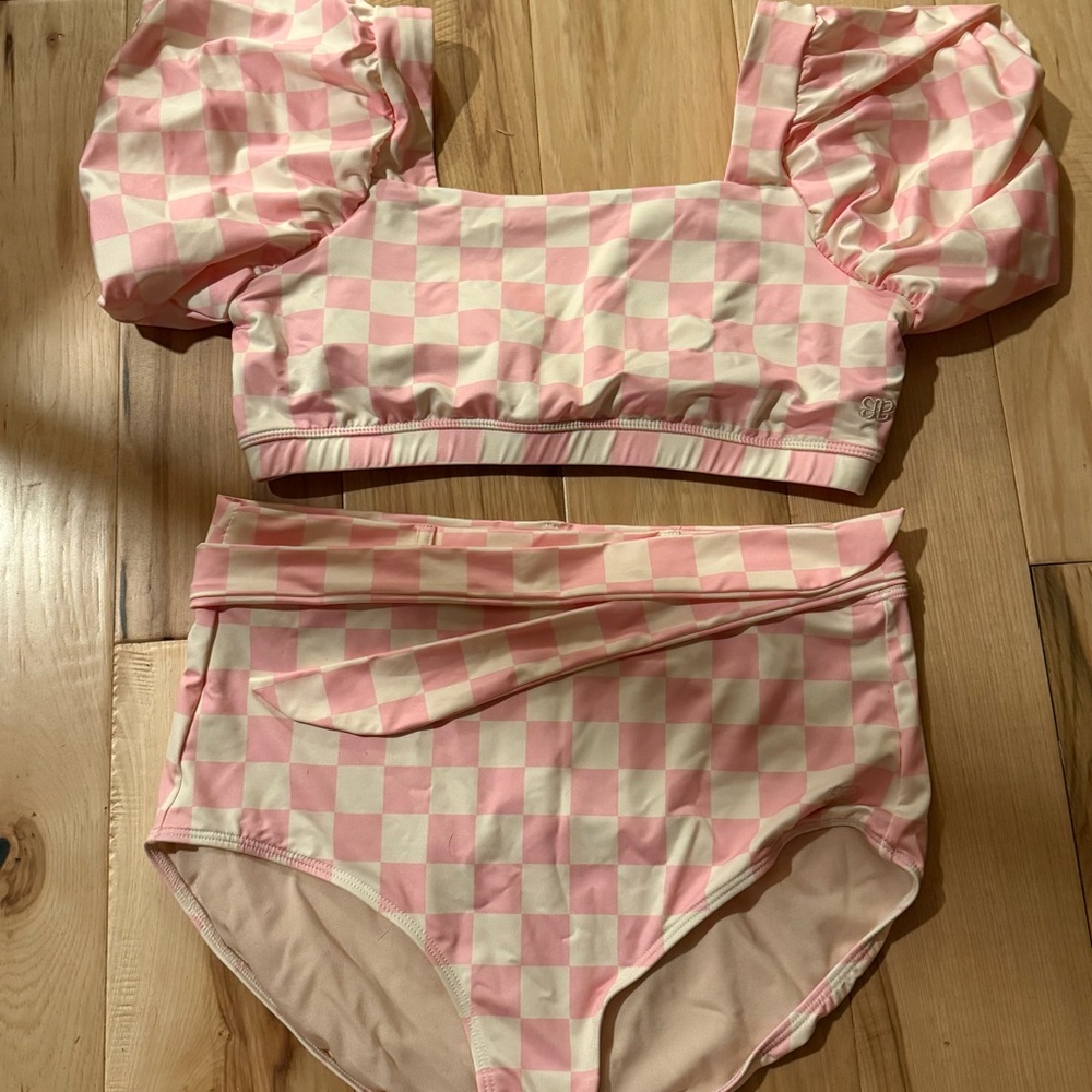 Albion Pink and Cream Checkered Bikini Set